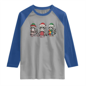 Christmas Raccoon Knitting Raglan Shirt Funny Holiday Yarn Gift TS12 Sport Gray Royal Print Your Wear