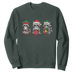 Christmas Raccoon Knitting Sweatshirt Funny Holiday Yarn Gift TS12 Dark Forest Green Print Your Wear
