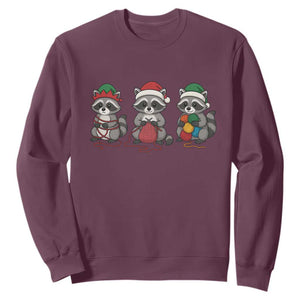Christmas Raccoon Knitting Sweatshirt Funny Holiday Yarn Gift TS12 Maroon Print Your Wear