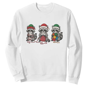 Christmas Raccoon Knitting Sweatshirt Funny Holiday Yarn Gift TS12 White Print Your Wear