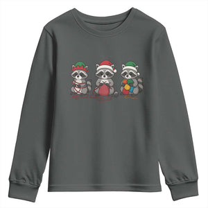 Christmas Raccoon Knitting Youth Sweatshirt Funny Holiday Yarn Gift TS12 Dark Heather Print Your Wear