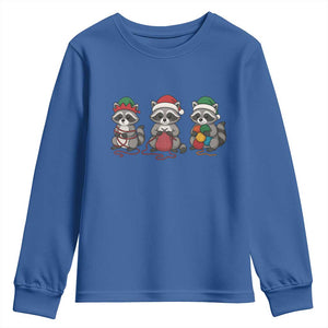 Christmas Raccoon Knitting Youth Sweatshirt Funny Holiday Yarn Gift TS12 Royal Blue Print Your Wear