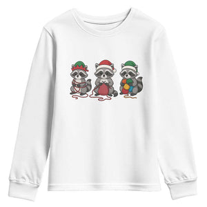 Christmas Raccoon Knitting Youth Sweatshirt Funny Holiday Yarn Gift TS12 White Print Your Wear
