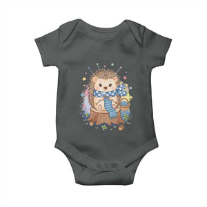 Cute Hedgehog Knitting Baby Onesie Gift For Crocheter TS12 Dark Heather Print Your Wear