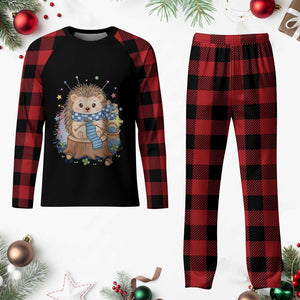 Cute Hedgehog Knitting Plaid Pajama Set Gift For Crocheter TS12 Buffalo Plaid Print Your Wear