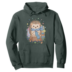 Cute Hedgehog Knitting Hoodie Gift For Crocheter TS12 Dark Forest Green Print Your Wear