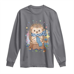 Cute Hedgehog Knitting Long Sleeve Shirt Gift For Crocheter TS12 Charcoal Print Your Wear