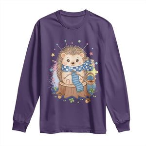 Cute Hedgehog Knitting Long Sleeve Shirt Gift For Crocheter TS12 Purple Print Your Wear