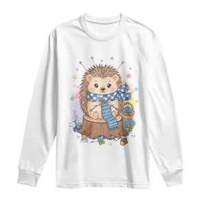 Cute Hedgehog Knitting Long Sleeve Shirt Gift For Crocheter TS12 White Print Your Wear