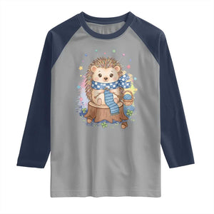 Cute Hedgehog Knitting Raglan Shirt Gift For Crocheter TS12 Sport Gray Navy Print Your Wear