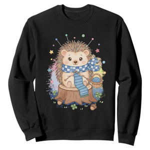 Cute Hedgehog Knitting Sweatshirt Gift For Crocheter TS12 Black Print Your Wear