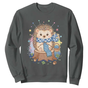 Cute Hedgehog Knitting Sweatshirt Gift For Crocheter TS12 Dark Heather Print Your Wear