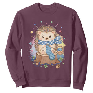 Cute Hedgehog Knitting Sweatshirt Gift For Crocheter TS12 Maroon Print Your Wear