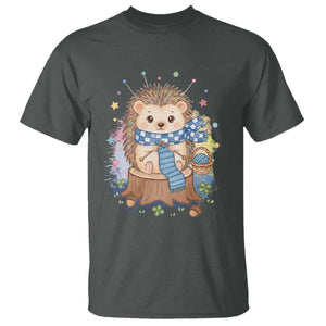 Cute Hedgehog Knitting T Shirt Gift For Crocheter TS12 Dark Heather Print Your Wear