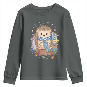 Cute Hedgehog Knitting Youth Sweatshirt Gift For Crocheter TS12 Dark Heather Print Your Wear