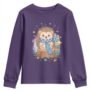 Cute Hedgehog Knitting Youth Sweatshirt Gift For Crocheter TS12 Purple Print Your Wear