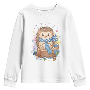 Cute Hedgehog Knitting Youth Sweatshirt Gift For Crocheter TS12 White Print Your Wear