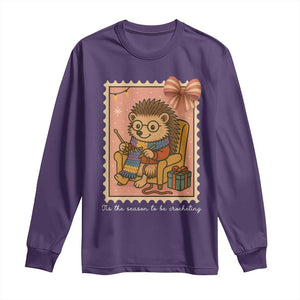 Cute Hedgehog Knitting Long Sleeve Shirt Christmas Holiday Gift TS12 Purple Print Your Wear