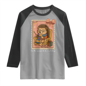 Cute Hedgehog Knitting Raglan Shirt Christmas Holiday Gift TS12 Sport Gray Black Print Your Wear
