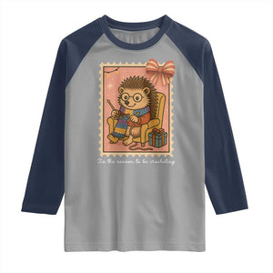 Cute Hedgehog Knitting Raglan Shirt Christmas Holiday Gift TS12 Sport Gray Navy Print Your Wear