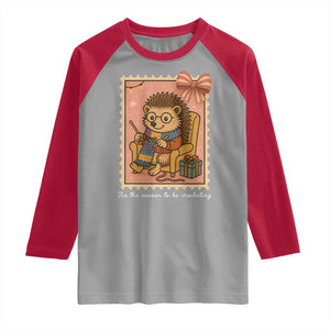 Cute Hedgehog Knitting Raglan Shirt Christmas Holiday Gift TS12 Sport Gray Red Print Your Wear