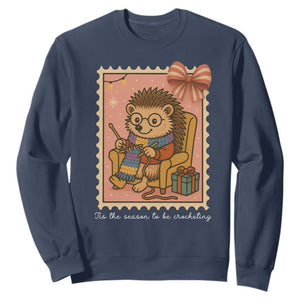 Cute Hedgehog Knitting Sweatshirt Christmas Holiday Gift TS12 Navy Print Your Wear