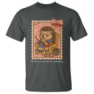 Cute Hedgehog Knitting T Shirt Christmas Holiday Gift TS12 Dark Heather Print Your Wear
