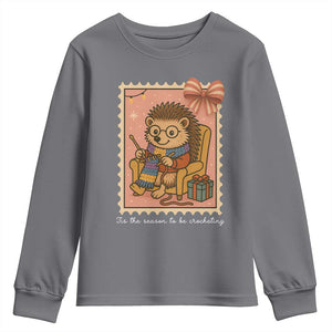 Cute Hedgehog Knitting Youth Sweatshirt Christmas Holiday Gift TS12 Charcoal Print Your Wear