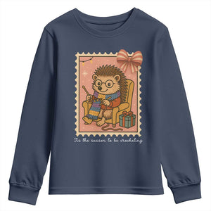 Cute Hedgehog Knitting Youth Sweatshirt Christmas Holiday Gift TS12 Navy Print Your Wear