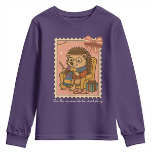 Cute Hedgehog Knitting Youth Sweatshirt Christmas Holiday Gift TS12 Purple Print Your Wear