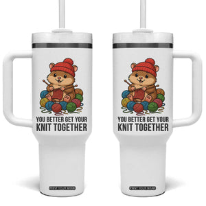 Cute Hamster Knitting Tumbler With Handle You Better Get Your Knit Together TS12 One Size: 40 oz White Print Your Wear