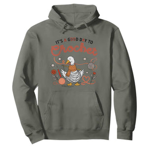 Funny Goose Crocheting Hoodie It Is A Good Day To Crochet TS12 Military Green Print Your Wear