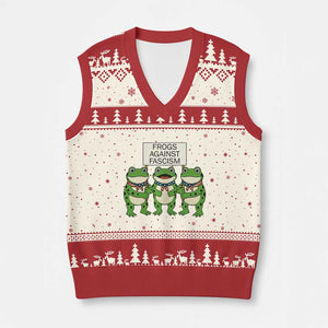 Frogs Against Fascism V-Neck Knit Sweater Vest Funny Portland Meme Humor Gift TS12 Beige Red Print Your Wear