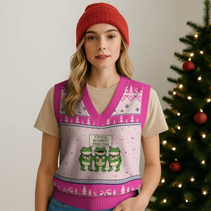 Frogs Against Fascism V-Neck Knit Sweater Vest Funny Portland Meme Humor Gift TS12 Hot Pink Print Your Wear