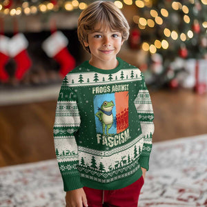 Frogs Against Fascism Ugly Christmas Sweater Portland Protest Vintage Meme Gift TS12 Forest Green Beige Print Your Wear