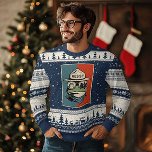 Resist Frog Meme Ugly Christmas Sweater Portland Vintage Aesthetic Gift TS12 Navy Beige Print Your Wear