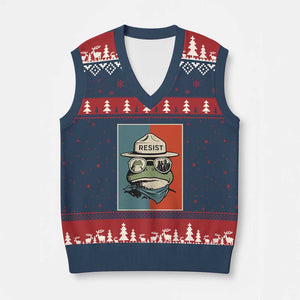 Resist Frog Meme V-Neck Knit Sweater Vest Portland Vintage Aesthetic Gift TS12 Navy Red Print Your Wear
