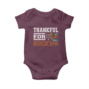 Thankful For Hockey Baby Onesie Funny Thanksgiving Ice Hockey Gift TS12 Maroon Print Your Wear