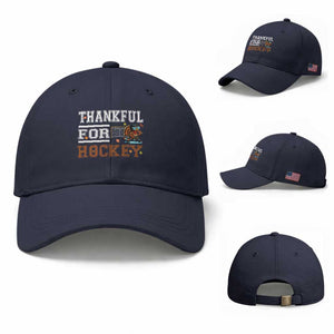 Thankful For Hockey Baseball Cap Funny Thanksgiving Ice Hockey Gift TS12 Baseball Cap Universal Fit Navy Print Your Wear