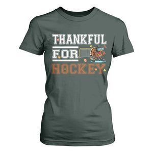 Thankful For Hockey T Shirt For Women Funny Thanksgiving Ice Hockey Gift TS12 Dark Forest Green Print Your Wear