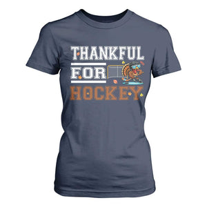 Thankful For Hockey T Shirt For Women Funny Thanksgiving Ice Hockey Gift TS12 Navy Print Your Wear