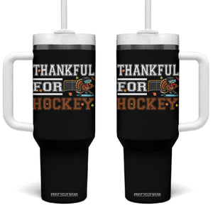 Thankful For Hockey Tumbler With Handle Funny Thanksgiving Ice Hockey Gift TS12 One Size: 40 oz Black Print Your Wear