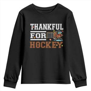 Thankful For Hockey Youth Sweatshirt Funny Thanksgiving Ice Hockey Gift TS12 Black Print Your Wear