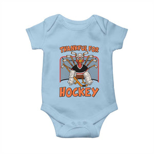 Thankful For Hockey Baby Onesie Funny Turkey Ice Hockey Player Gift TS12 Light Blue Print Your Wear