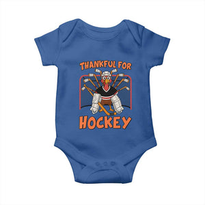 Thankful For Hockey Baby Onesie Funny Turkey Ice Hockey Player Gift TS12 Royal Blue Print Your Wear