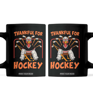 Thankful For Hockey Coffee Mug Funny Turkey Ice Hockey Player Gift TS12 Black Print Your Wear