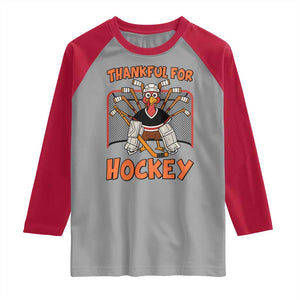 Thankful For Hockey Raglan Shirt Funny Turkey Ice Hockey Player Gift TS12 Sport Gray Red Print Your Wear