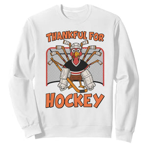 Thankful For Hockey Sweatshirt Funny Turkey Ice Hockey Player Gift TS12 White Print Your Wear
