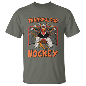 Thankful For Hockey T Shirt Funny Turkey Ice Hockey Player Gift TS12 Military Green Print Your Wear