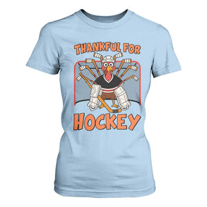 Thankful For Hockey T Shirt For Women Funny Turkey Ice Hockey Player Gift TS12 Light Blue Print Your Wear